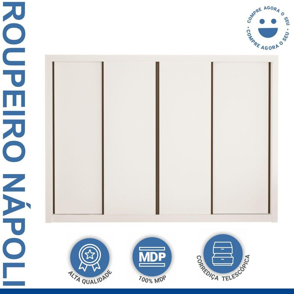 Guarda Roupa 4 Portas de Correr 4 Gavetas Nápoli Minastex Branco
