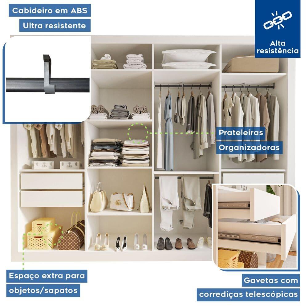 Guarda Roupa 4 Portas de Correr 4 Gavetas Nápoli Minastex Branco