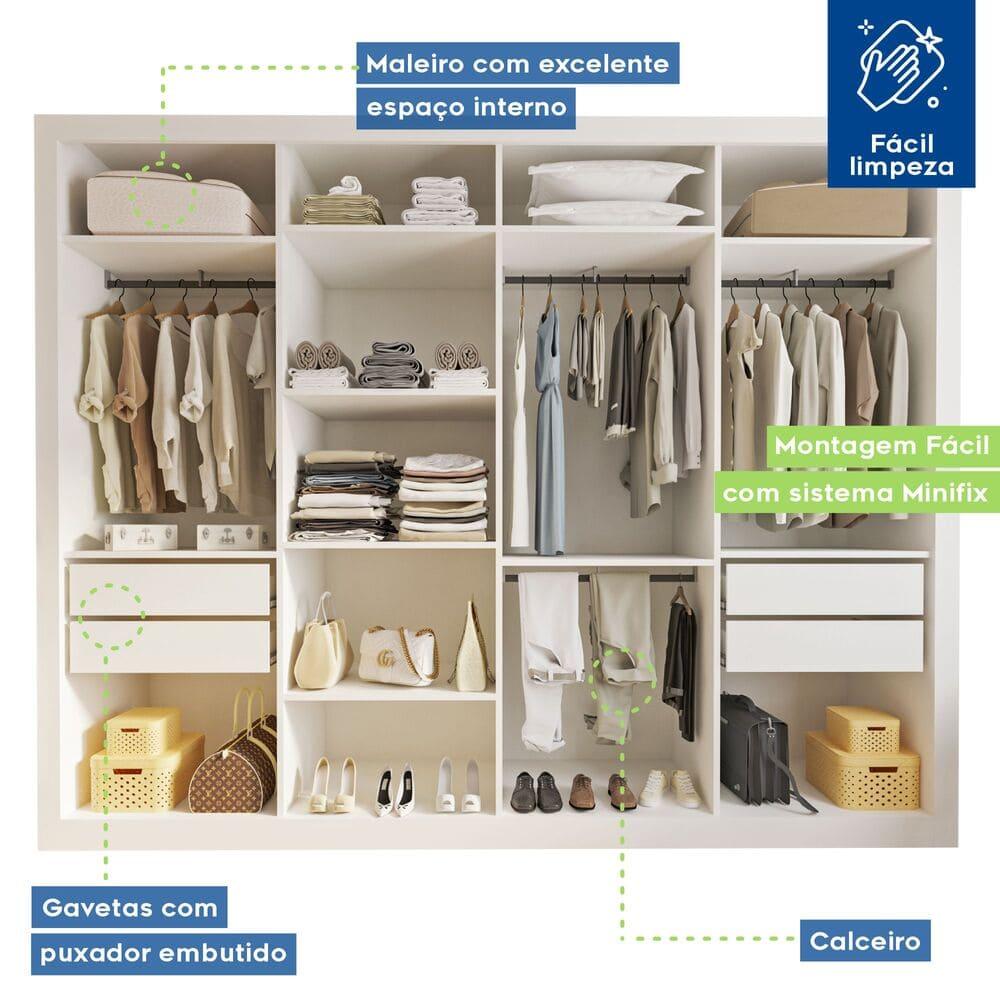 Guarda Roupa 4 Portas de Correr 4 Gavetas Nápoli Minastex Branco