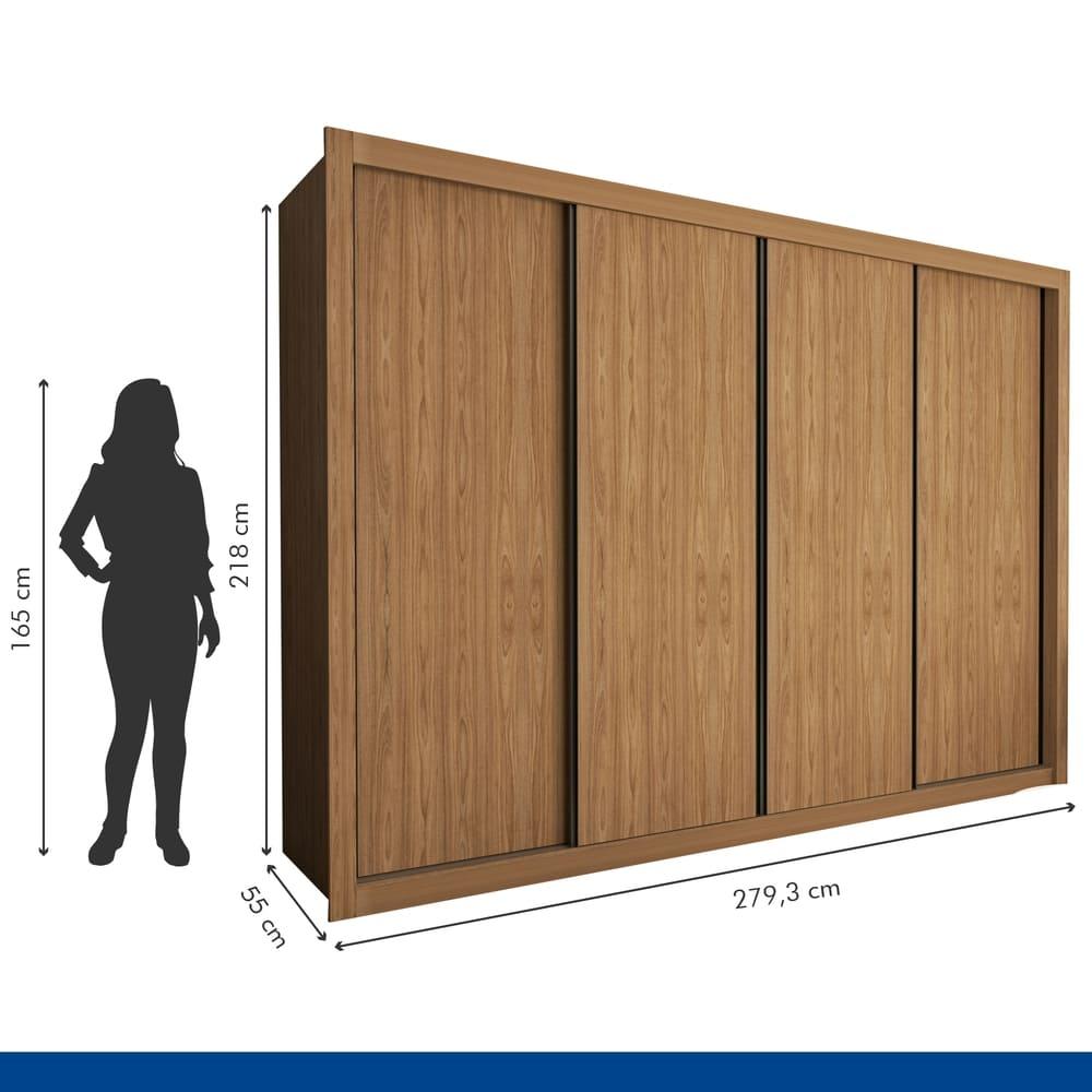 Guarda Roupa 4 Portas de Correr 4 Gavetas Nápoli Minastex Carvalho