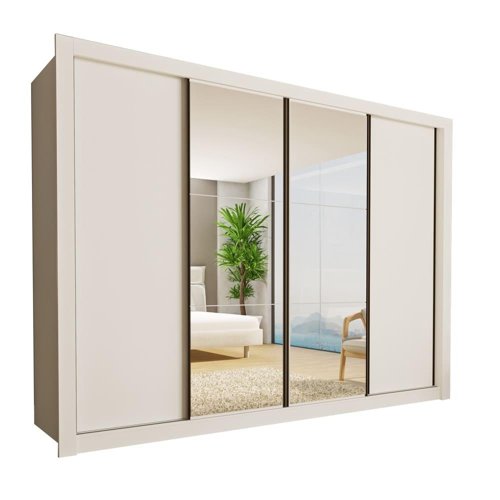 Guarda Roupa 4 Portas de Correr com Espelhos 4 Gavetas Firenze Minastex Branco