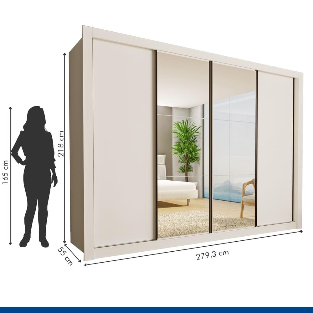 Guarda Roupa 4 Portas de Correr com Espelhos 4 Gavetas Firenze Minastex Branco