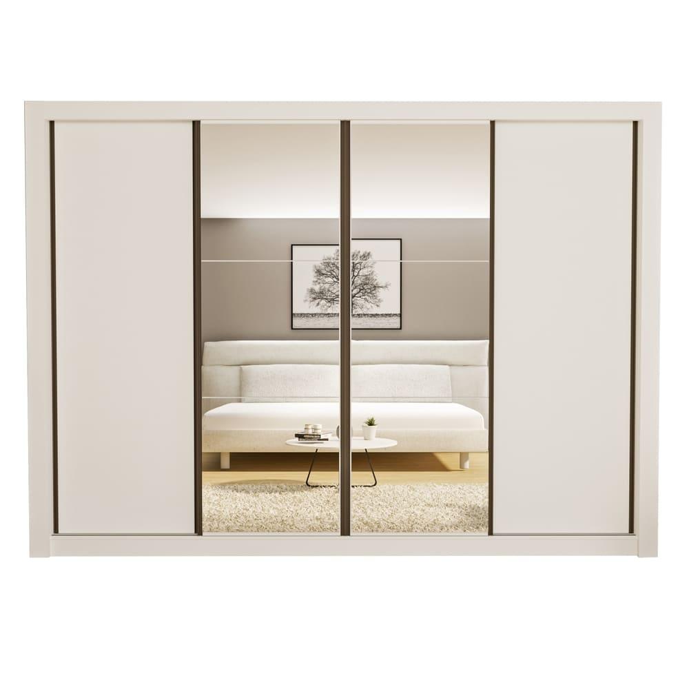 Guarda Roupa 4 Portas de Correr com Espelhos 4 Gavetas Firenze Minastex Branco