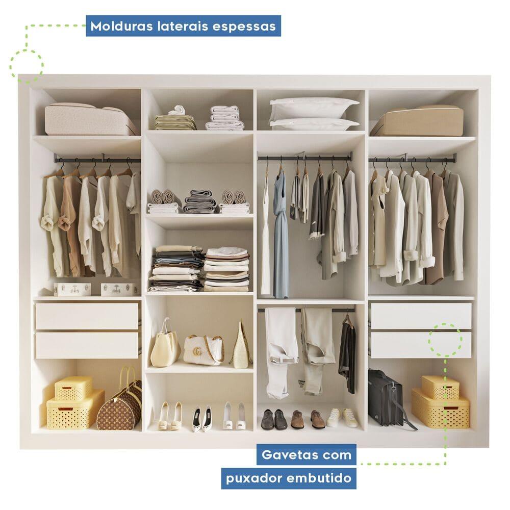 Guarda Roupa 4 Portas de Correr com Espelhos 4 Gavetas Firenze Minastex Branco