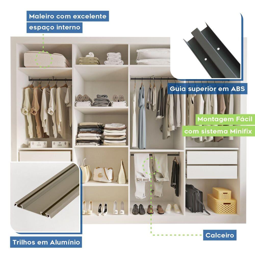 Guarda Roupa 4 Portas de Correr com Espelhos 4 Gavetas Firenze Minastex Branco