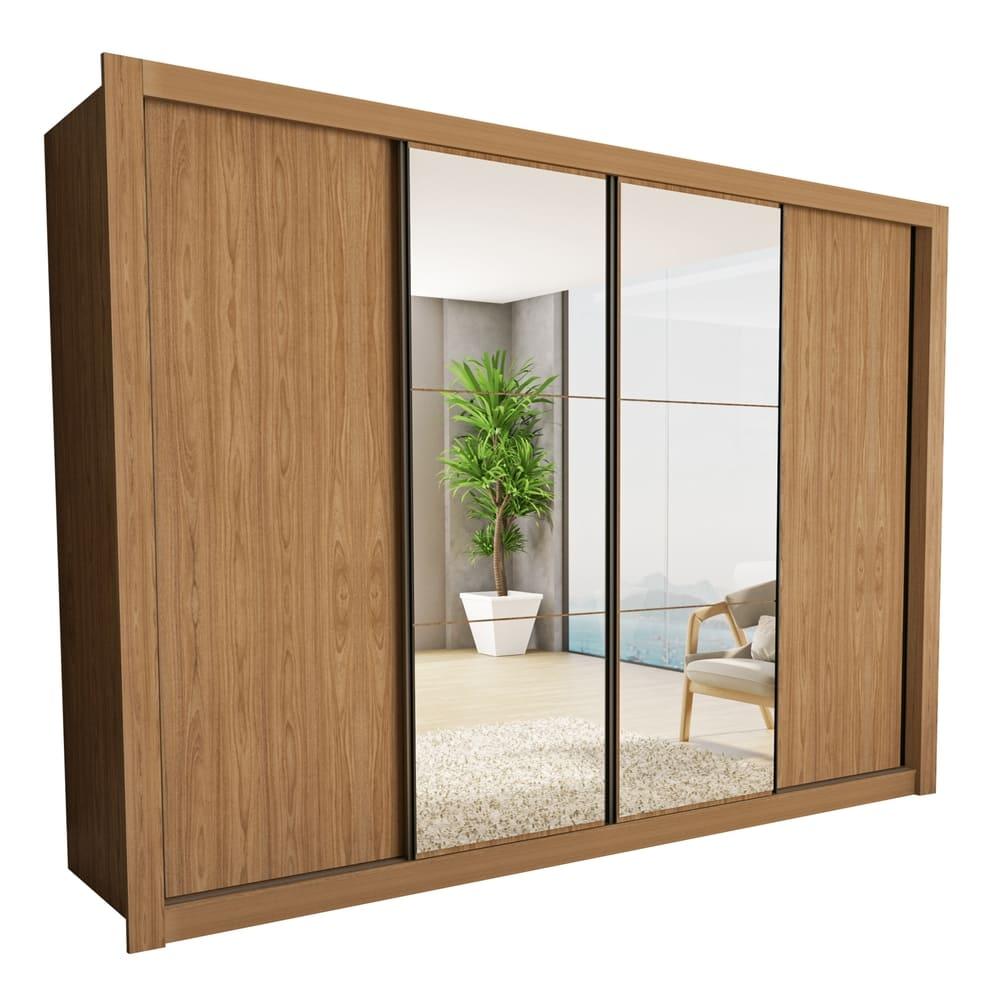Guarda Roupa 4 Portas de Correr com Espelhos 4 Gavetas Firenze Minastex Carvalho