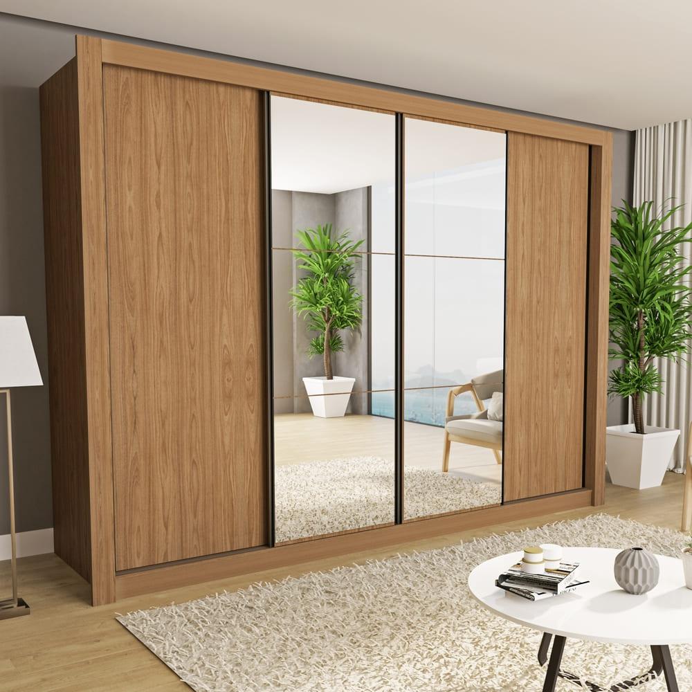Guarda Roupa 4 Portas de Correr com Espelhos 4 Gavetas Firenze Minastex Carvalho
