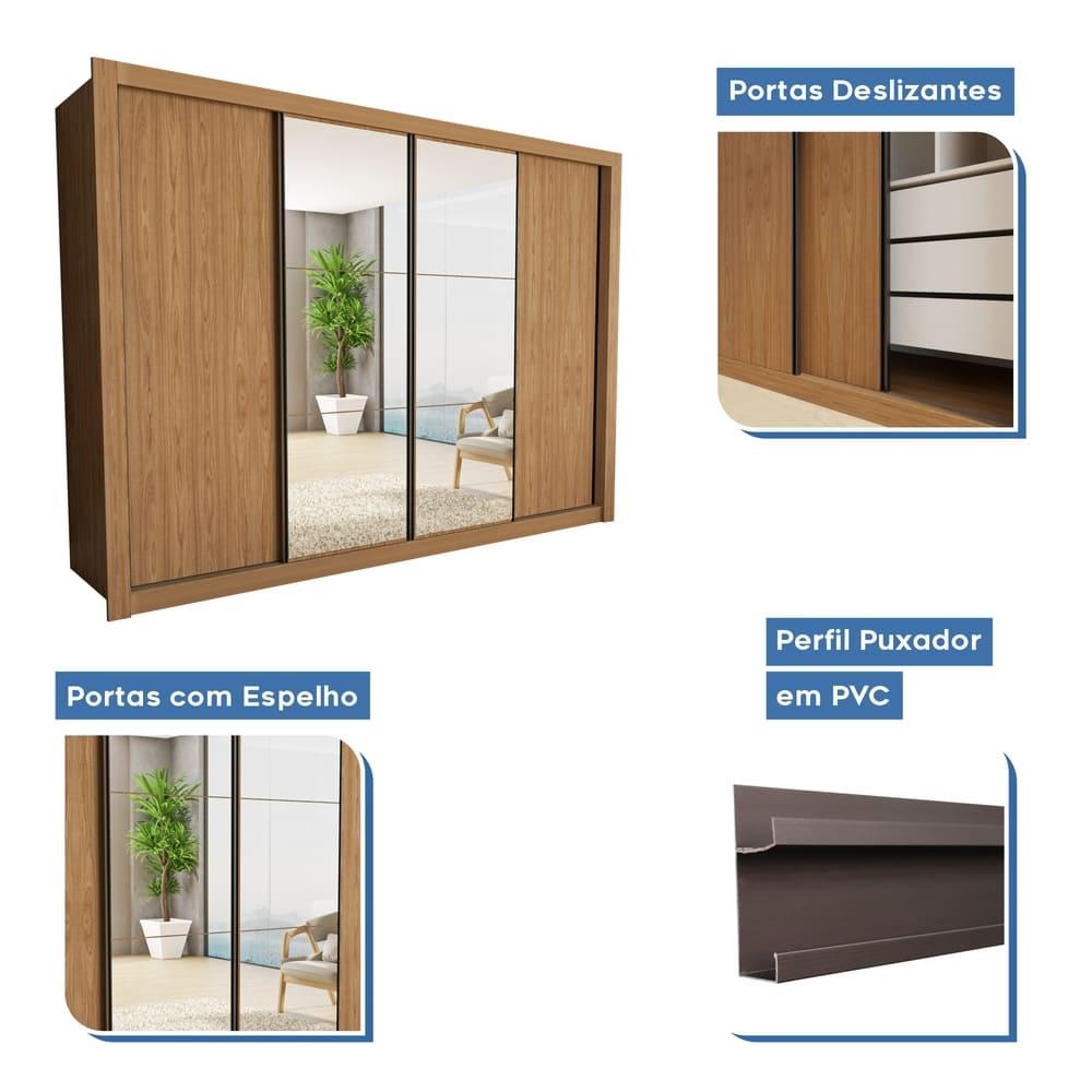 Guarda Roupa 4 Portas de Correr com Espelhos 4 Gavetas Firenze Minastex Carvalho