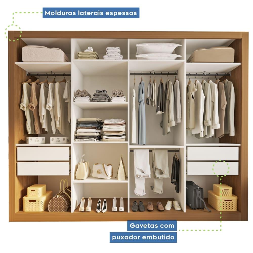 Guarda Roupa 4 Portas de Correr com Espelhos 4 Gavetas Firenze Minastex Carvalho