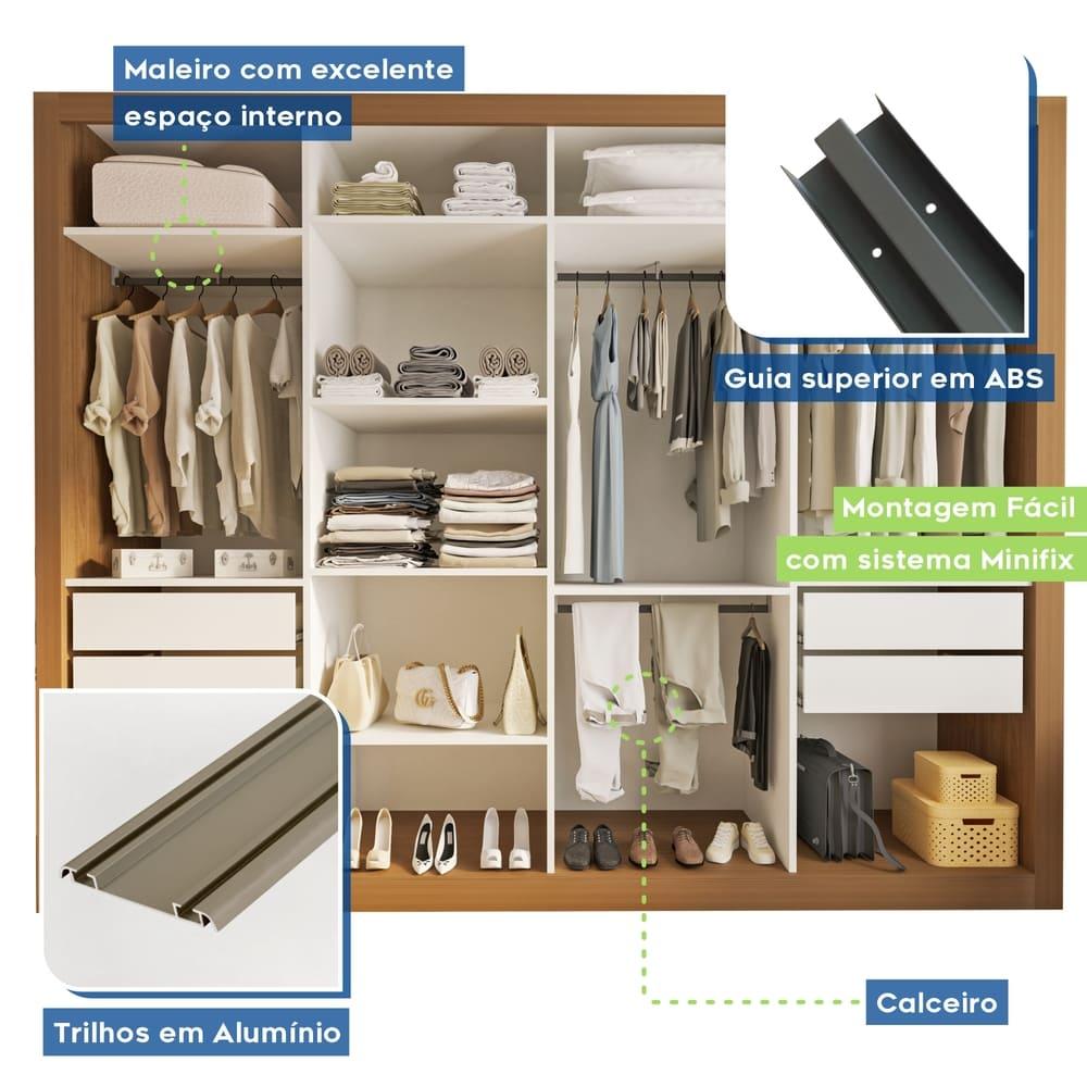 Guarda Roupa 4 Portas de Correr com Espelhos 4 Gavetas Firenze Minastex Carvalho