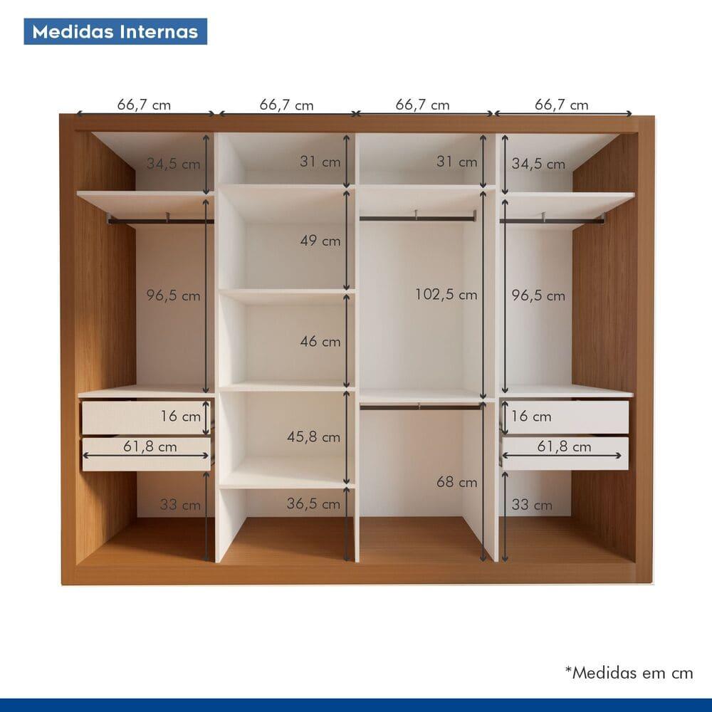 Guarda Roupa 4 Portas de Correr com Espelhos 4 Gavetas Firenze Minastex Carvalho
