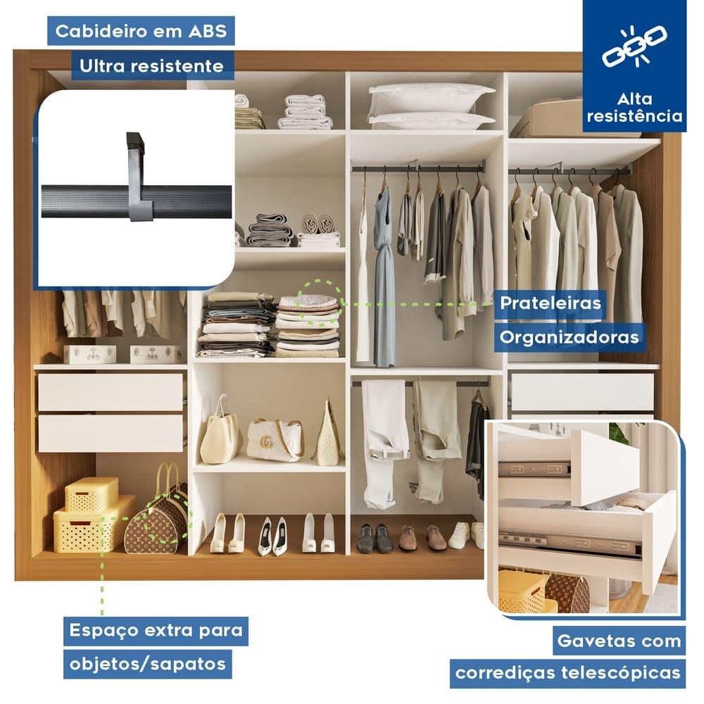 Guarda Roupa 4 Portas de Correr com Espelhos 4 Gavetas Firenze Minastex Carvalho