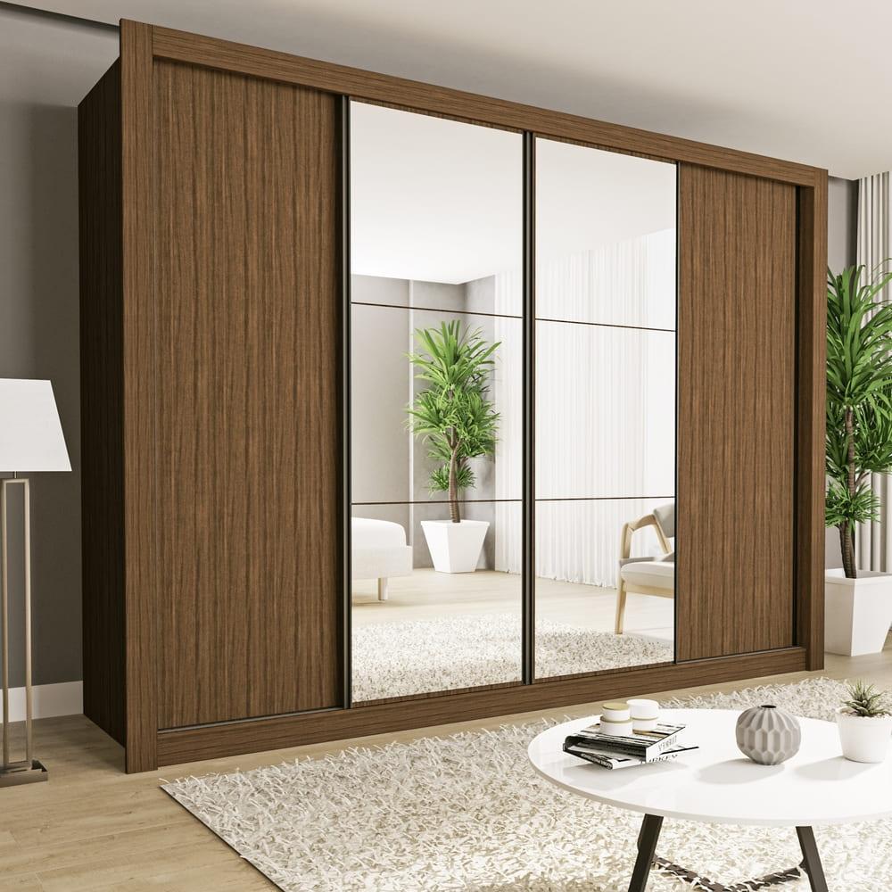 Guarda Roupa 4 Portas de Correr com Espelhos 4 Gavetas Firenze Minastex Freijó