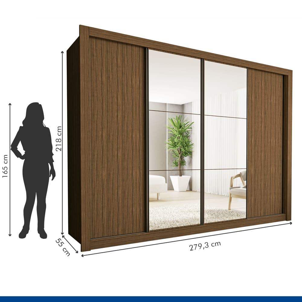 Guarda Roupa 4 Portas de Correr com Espelhos 4 Gavetas Firenze Minastex Freijó
