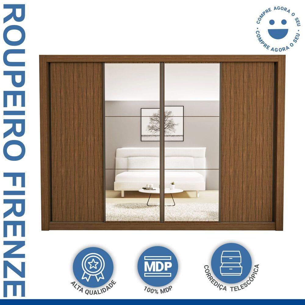 Guarda Roupa 4 Portas de Correr com Espelhos 4 Gavetas Firenze Minastex Freijó