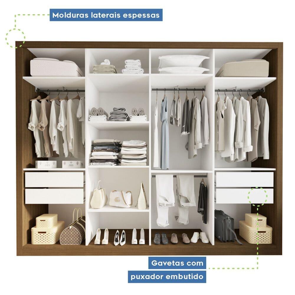 Guarda Roupa 4 Portas de Correr com Espelhos 4 Gavetas Firenze Minastex Freijó