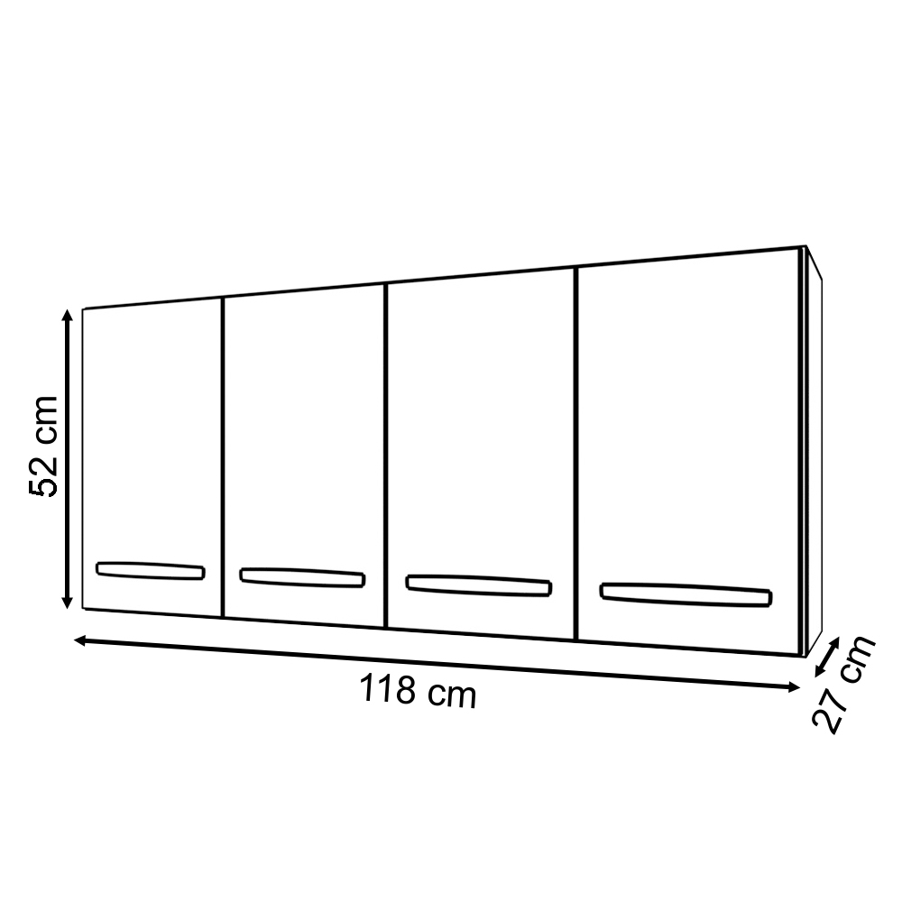 Armário Aéreo Suspenso 4 Portas 118 cm Modulado Cozinha Multiuso Escritório Madeira Luna Branco