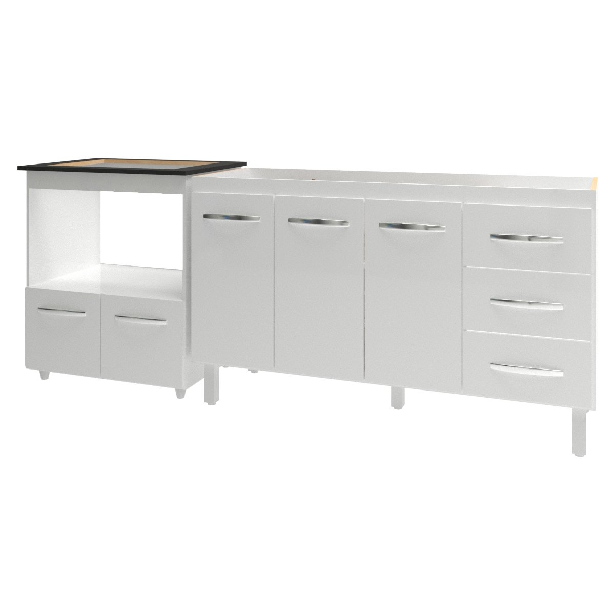 Armário Balcão Gabinete de Pia 140 cm Carine e Balcão Para Fogão Cooktop 4 Bocas e Forno Elétrico Evelyn Branco 