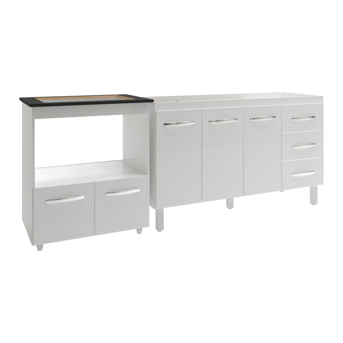 Armário Balcão Gabinete de Pia 140 cm Carine e Balcão Para Fogão Cooktop 5 Bocas e Forno Elétrico Evelyn Branco 