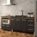 Armário Balcão Gabinete de Pia 140 cm Carine e Balcão Para Fogão Cooktop 5 Bocas e Forno Elétrico Evelyn Savana Preto 