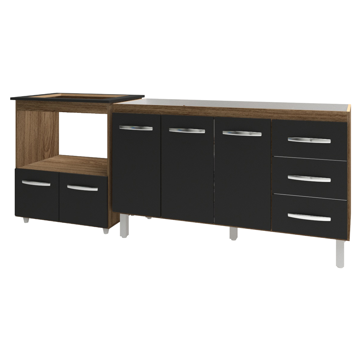 Armário Balcão Gabinete de Pia 140 cm Carine e Balcão Para Fogão Cooktop 5 Bocas e Forno Elétrico Evelyn Savana Preto 