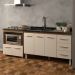 Armário Balcão Gabinete de Pia 140cm Carine e Balcão Para Fogão Cooktop 4 Bocas e Forno Elétrico Evelyn Savana Off White 