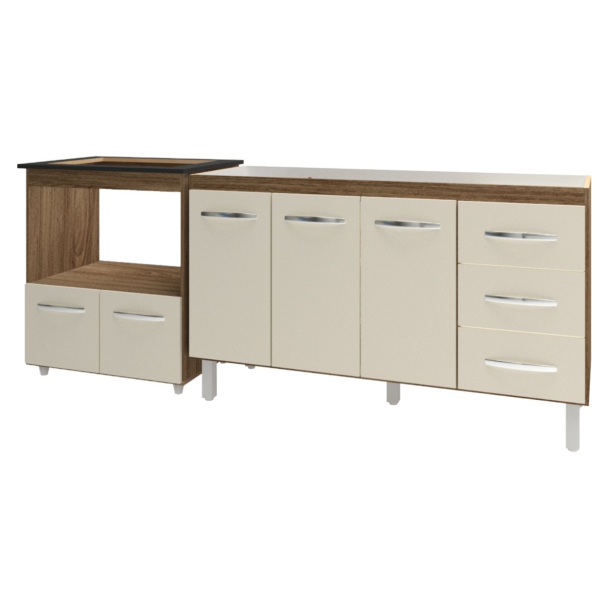 Armário Balcão Gabinete de Pia 140cm Carine e Balcão Para Fogão Cooktop 4 Bocas e Forno Elétrico Evelyn Savana Off White 