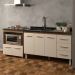 Armário Balcão Gabinete de Pia 140cm Carine e Balcão Para Fogão Cooktop 5 Bocas e Forno Elétrico Evelyn Savana Off White 