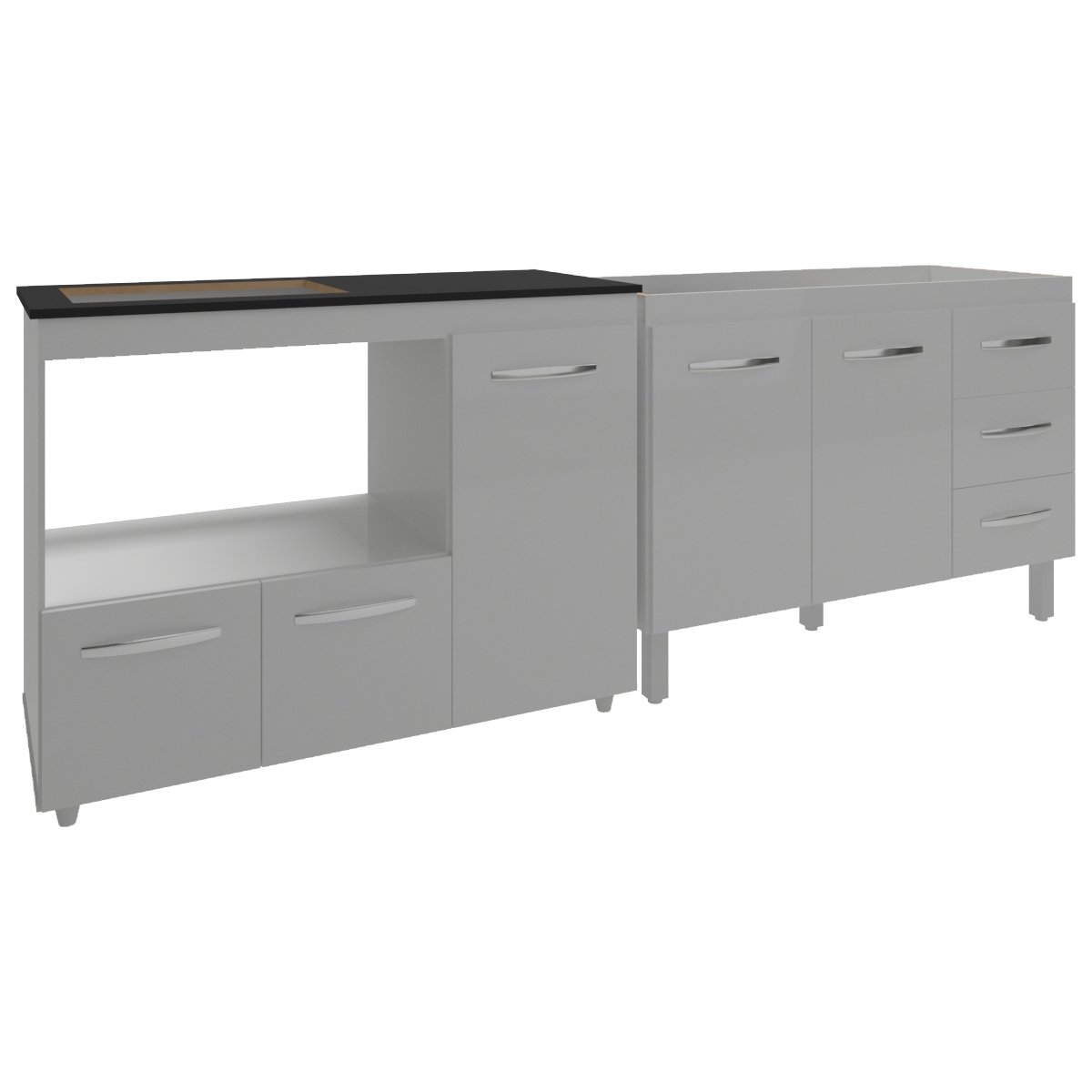Armário Cozinha Balcão Gabinete de Pia 120 cm Bruna e Balcão Alana para Fogão Cooktop 4 Bocas e Forno Branco 