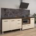 Armário Cozinha Balcão Gabinete de Pia 120 cm Bruna e Balcão Alana para Fogão Cooktop 4 Bocas e Forno Savana Off White 