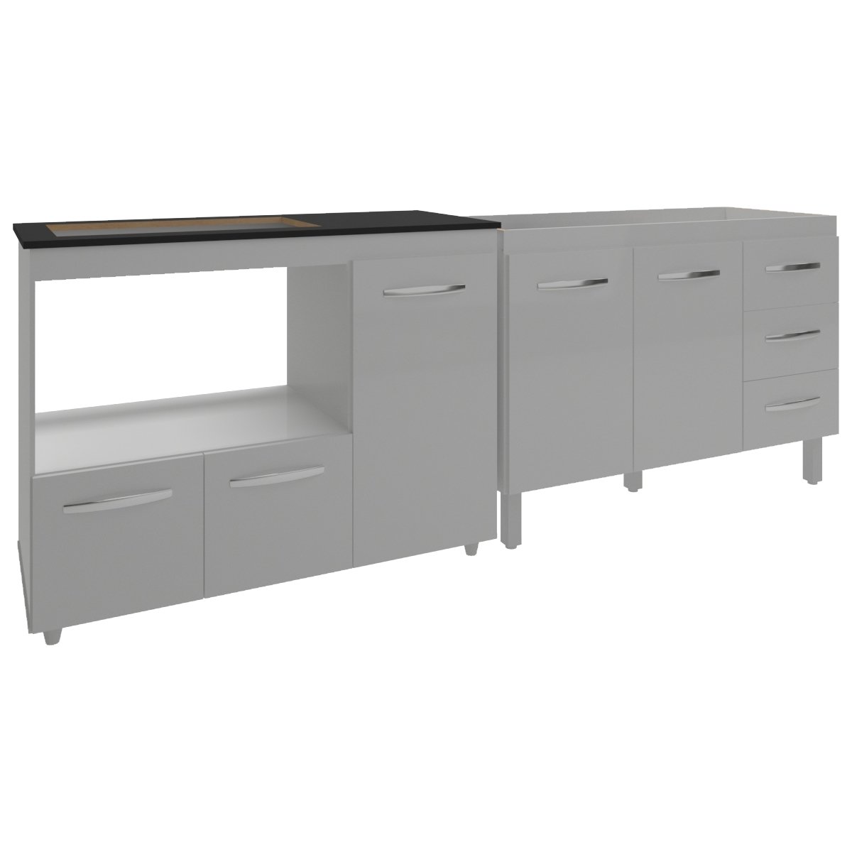 Armário Cozinha Balcão Gabinete de Pia 120 cm Bruna e Balcão Alana para Fogão Cooktop 5 Bocas e Forno Branco 