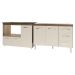 Armário Cozinha Balcão Gabinete de Pia 120 cm Bruna e Balcão Alana para Fogão Cooktop 5 Bocas e Forno Savana Off White 