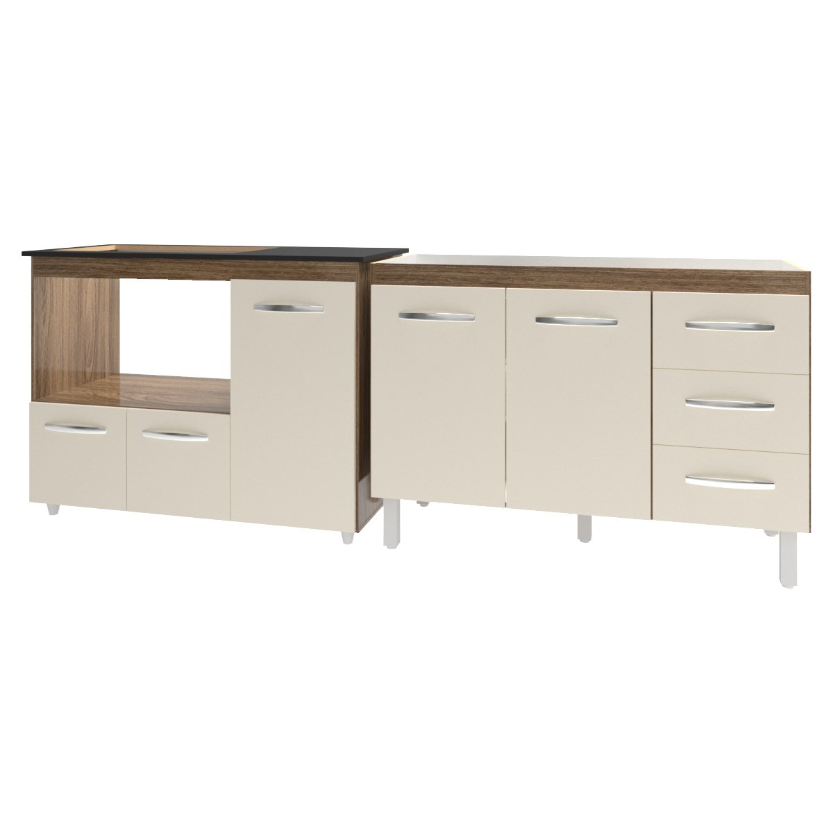 Armário Cozinha Balcão Gabinete de Pia 120 cm Bruna e Balcão Alana para Fogão Cooktop 5 Bocas e Forno Savana Off White 