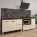 Armário Cozinha Balcão Gabinete de Pia 120 cm Bruna e Balcão Alana para Fogão Cooktop 5 Bocas e Forno Savana Off White 