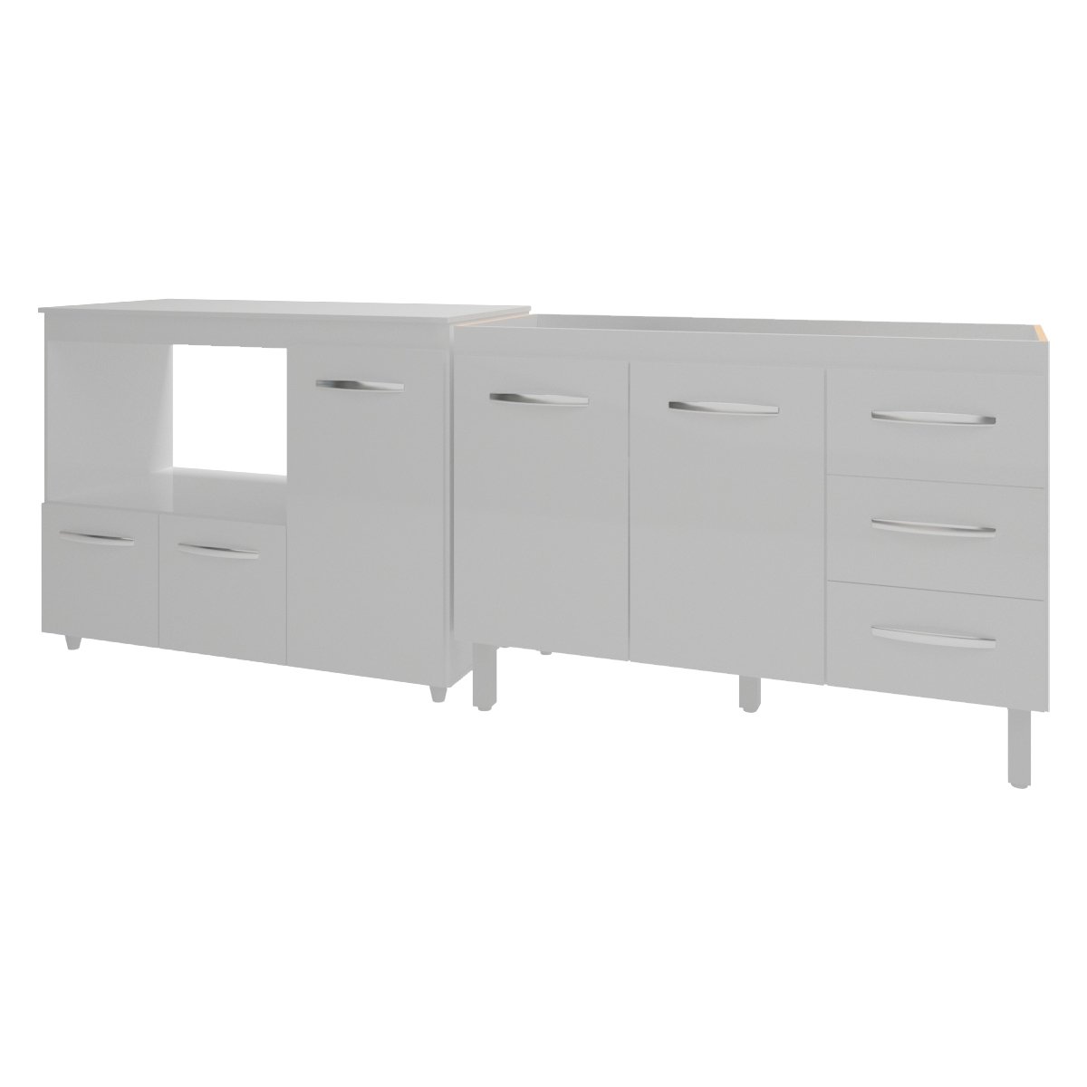 Armário Cozinha Balcão Gabinete de Pia 120 cm Bruna e Balcão Lilian para Microondas e Forno Elétrico Branco 