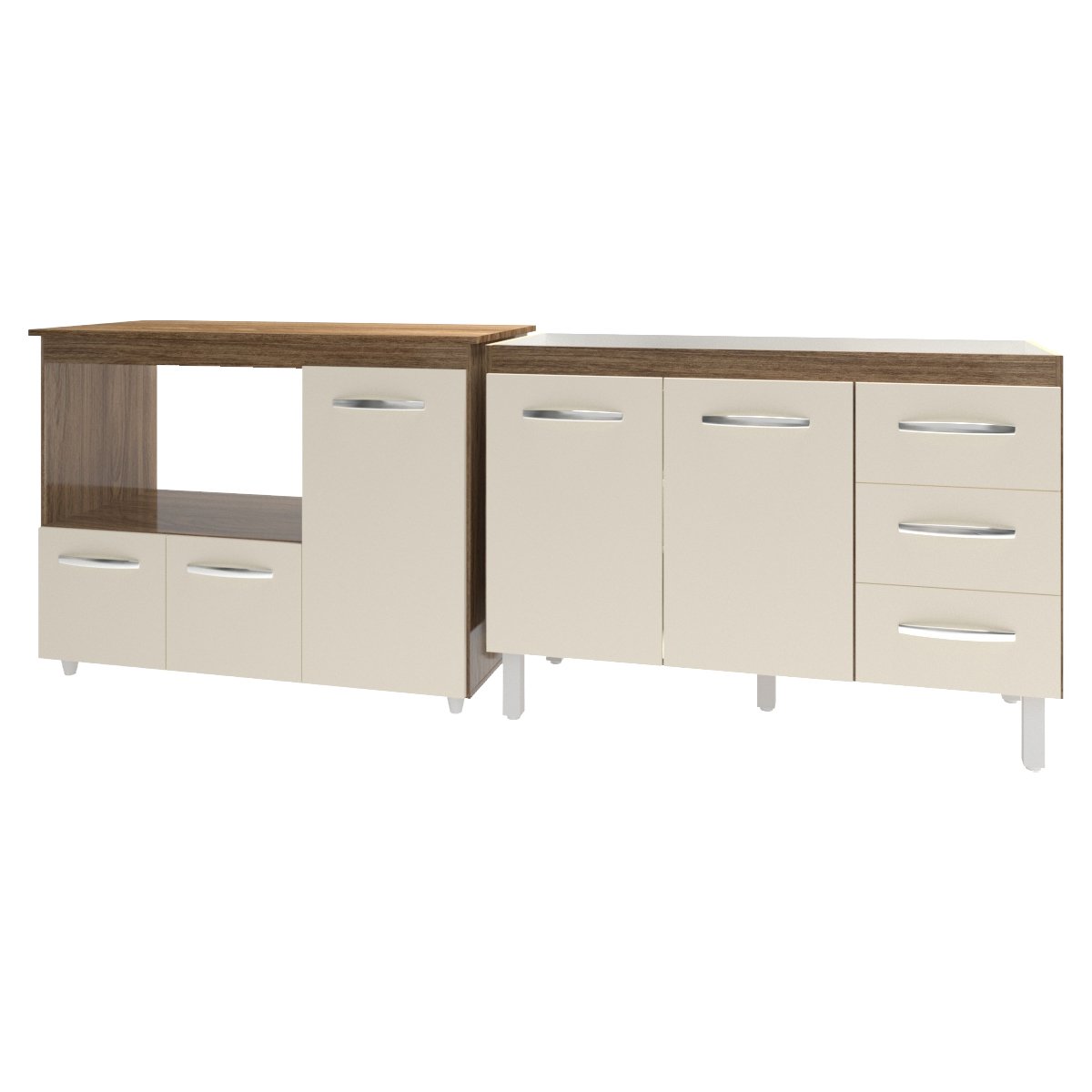Armário Cozinha Balcão Gabinete de Pia 120 cm Bruna e Balcão Lilian para Microondas e Forno Elétrico Savana Off White 
