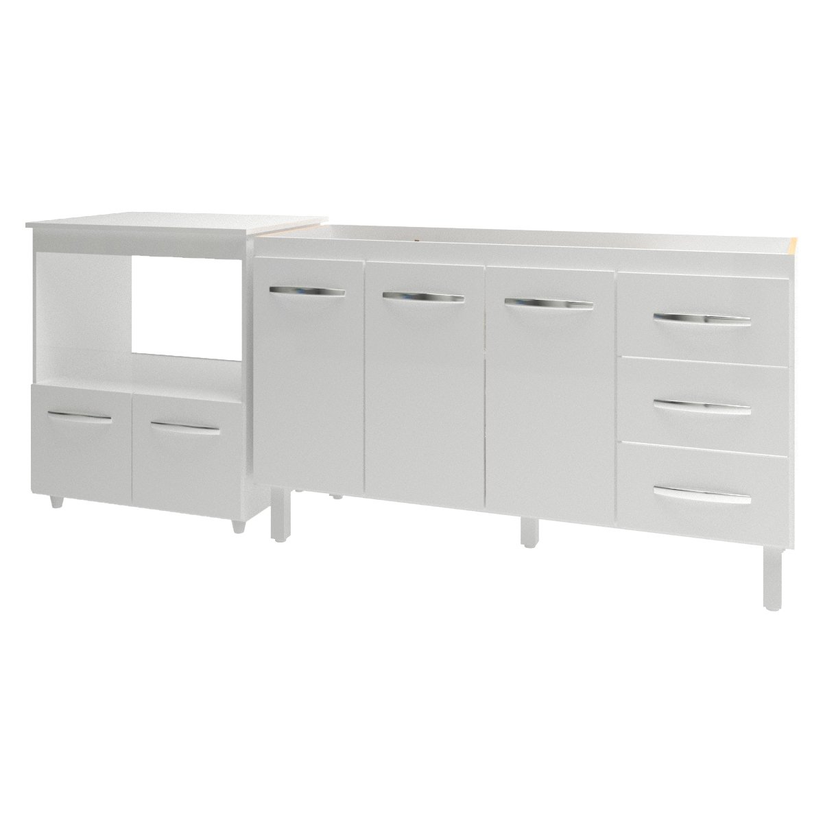 Armário Cozinha Balcão Gabinete de Pia 140 cm Carine e Balcão Para Microondas e Forno Elétrico Amanda Branco 