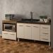 Armário Cozinha Balcão Gabinete de Pia 140 cm Carine e Balcão Para Microondas e Forno Elétrico Amanda Savana Off White 