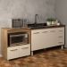 Armário Cozinha Balcão Gabinete de Pia 140 cm Carine e Balcão Para Microondas e Forno Elétrico Amanda Savana Off White 
