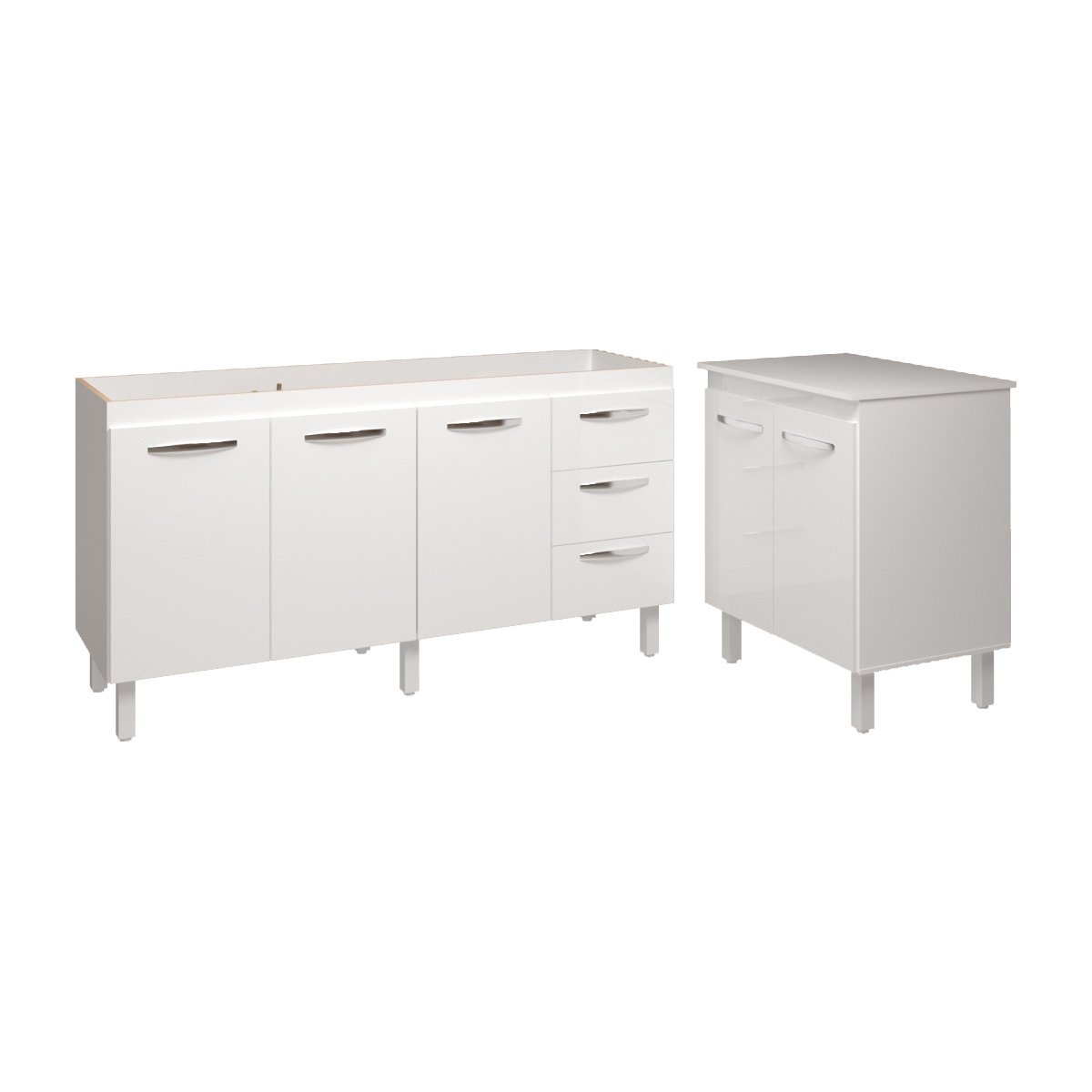 Armário Cozinha Balcão Gabinete de Pia 160 cm Estela e Balcão Jane para Microondas ou Forno Elétrico Branco 