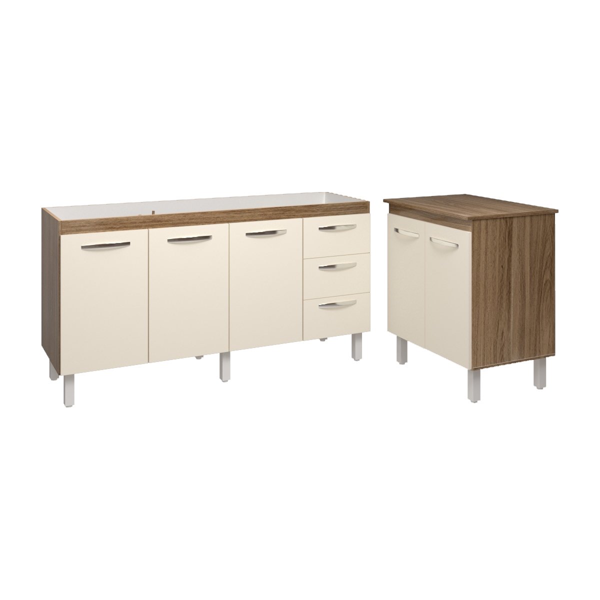 Armário Cozinha Balcão Gabinete de Pia 160 cm Estela e Balcão Jane para Microondas ou Forno Elétrico Savana Off White 