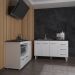 Armário Cozinha Carine Gabinete de Pia 140 cm e Balcão Alana para Cooktop 5 Bocas e Forno ou Microondas Branco 