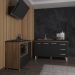 Armário Cozinha Carine Gabinete de Pia 140 cm e Balcão Alana para Cooktop 5 Bocas e Forno ou Microondas Savana Preto 