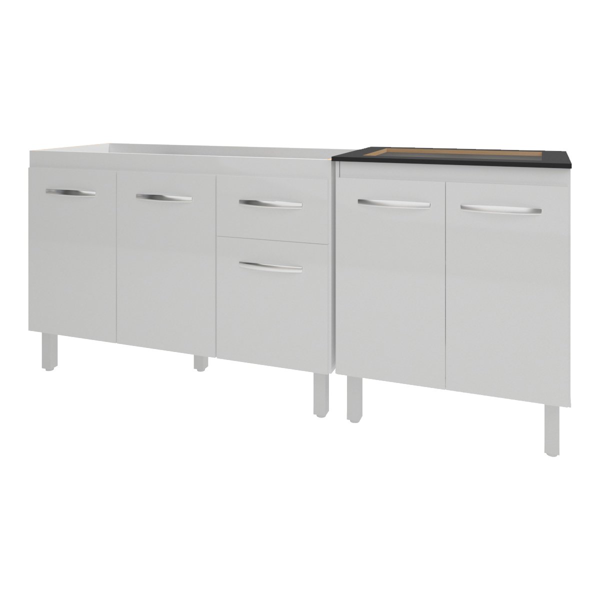 Armário Cozinha Gabinete Pia de 120 cm Aline e Balcão Fran para Cooktop 4 Bocas Branco 