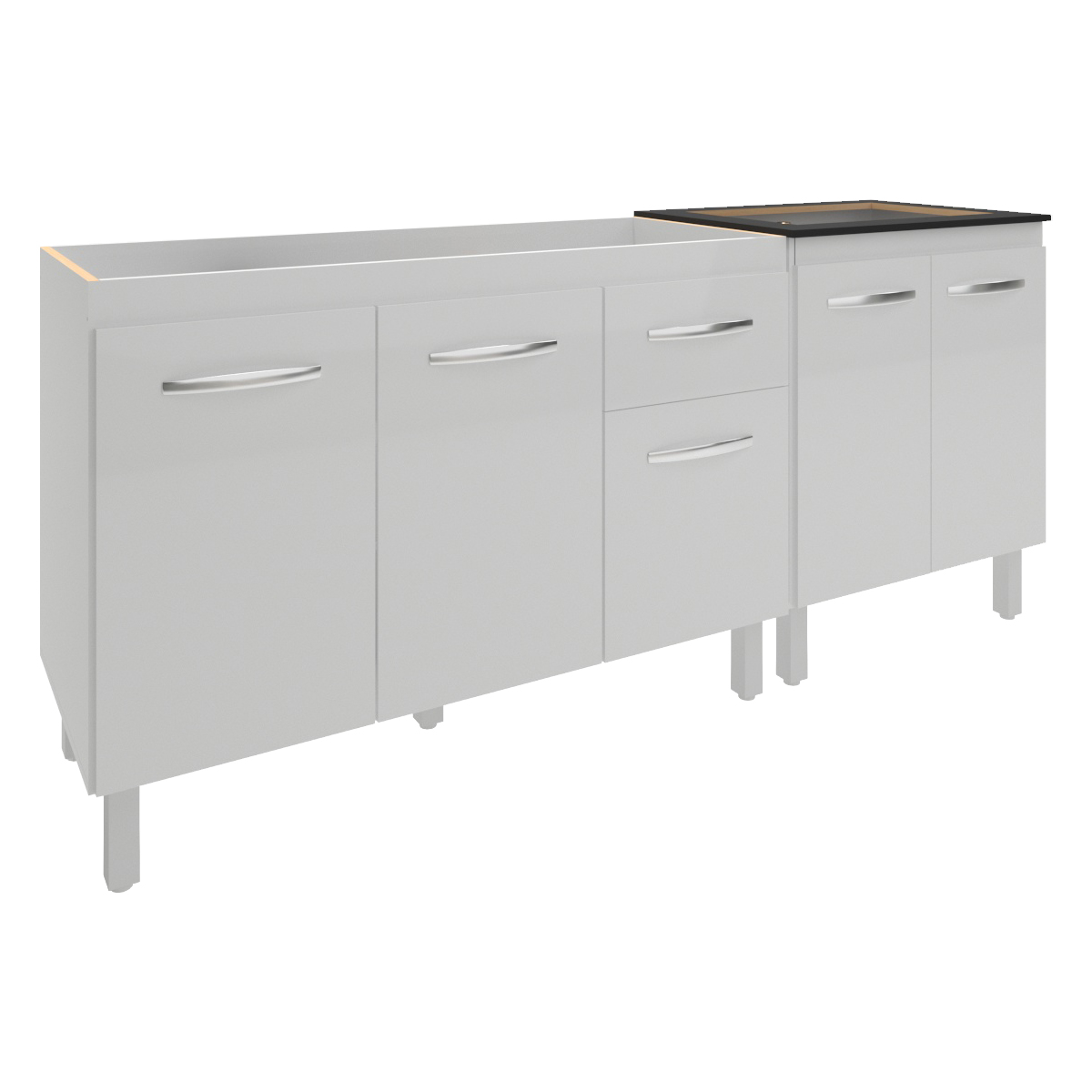 Armário Cozinha Gabinete Pia de 120 cm Aline e Balcão Fran para Cooktop 4 Bocas Branco 