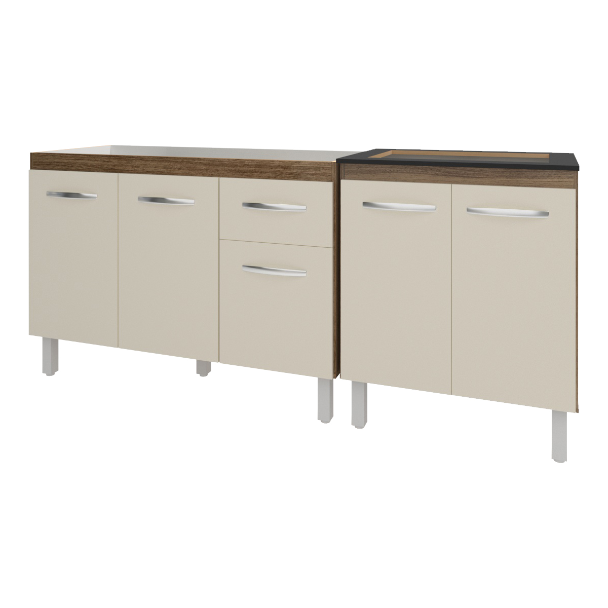 Armário Cozinha Gabinete Pia de 120 cm Aline e Balcão Fran para Cooktop 4 Bocas Savana Off White 