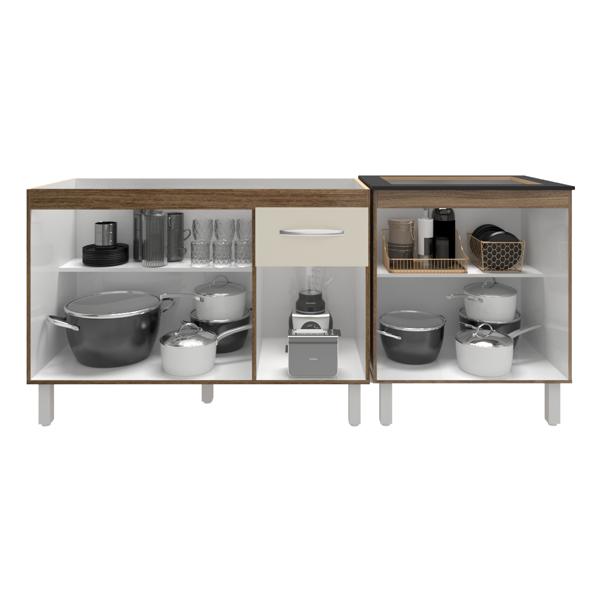 Armário Cozinha Gabinete Pia de 120 cm Aline e Balcão Fran para Cooktop 4 Bocas Savana Off White 