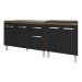 Armário Cozinha Gabinete Pia de 120 cm Aline e Balcão Fran para Cooktop 4 Bocas Savana Preto 