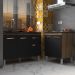 Armário Cozinha Gabinete Pia de 120 cm Aline e Balcão Fran para Cooktop 4 Bocas Savana Preto 