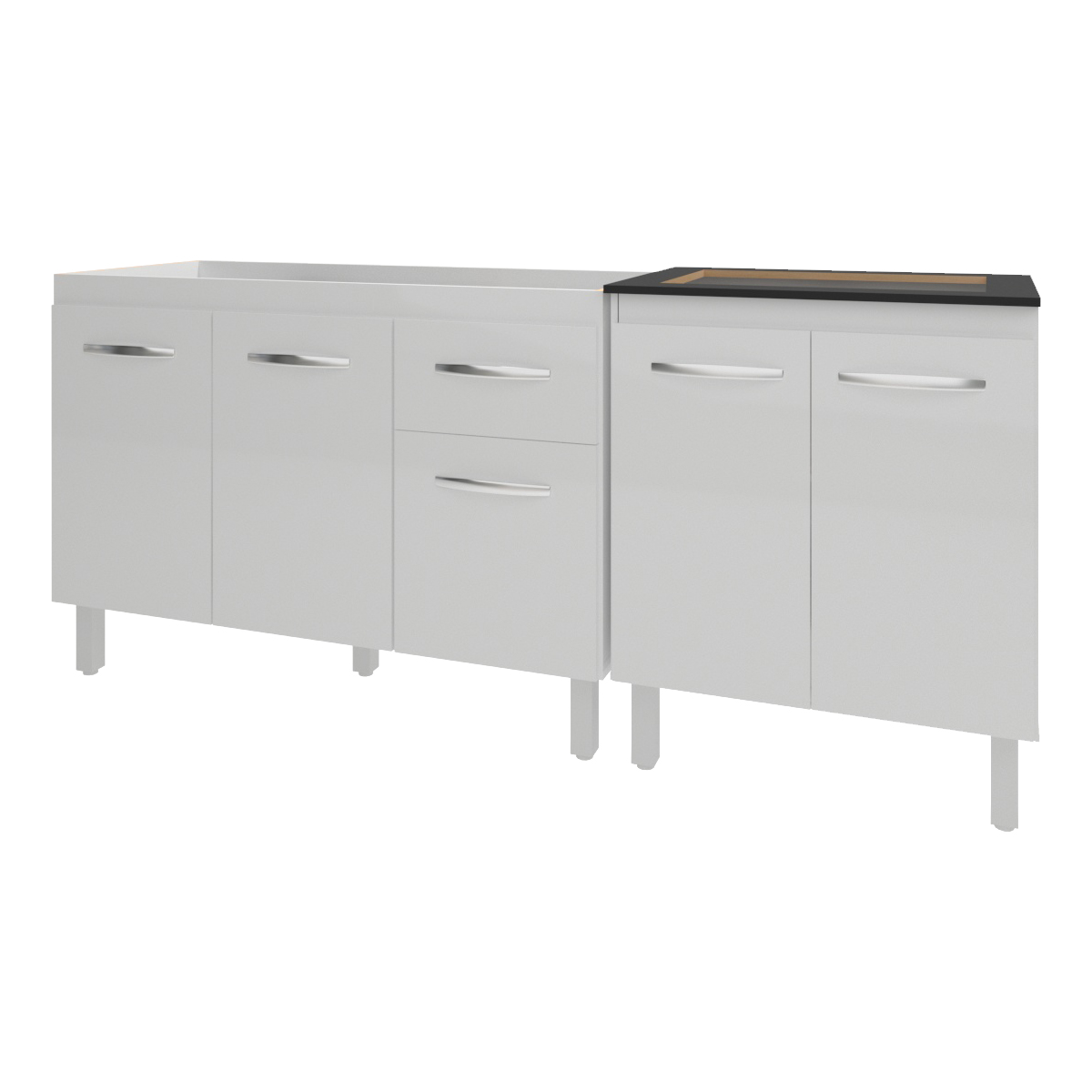 Armário Cozinha Gabinete Pia de 120 cm Aline e Balcão Fran para Cooktop 5 Bocas Branco 
